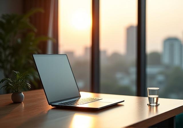 A serene minimalist workspace with natural light